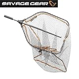 Savage Gear Pro Folding Rubber Large Mesh Landing Net L (65x50cm) Kescher, Angelkescher, Fischkescher, Unterfangkescher, Raubfischkescher, Hechtkescher