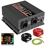 novopal 2000W KFZ Reiner Sinuswellen-Wechselrichter 24V DC auf 230V AC Umwandler 2 AC EU Steckdose-Wechselrichter mit 2 USB-Ports, LCD-Display und Spitzenleistung 4000 Watt