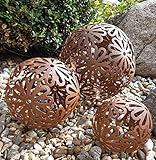 3er Set Dekokugeln Gartenkugeln Blüte Blume Metall 10+14+20cm Braun Rost-Optik Kugel Gartenkugel