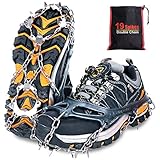 Tevlaphee Steigeisen Grödel Eisspikes,Schuhkrallen mit 19 Edelstahl Zähne Spikes,Winter Grödel Spikes für Schuhe - Schuh-Ketten zum Wandern - Grödeln Eisspikes (Schwarz, XL)