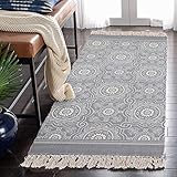 SHACOS Baumwollteppiche mit Quasten Waschbar Handgewebte Vintage Teppiche Grau, Perfekt für Küche,Wohnzimmer,Dekor (60 x 130cm)