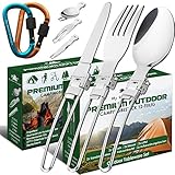 My Smart Grandpa Campingbesteck Doppelpack mit gratis Karabinerhaken und Wetzstein. Edelstahl Klapp-Camping-Besteck-Set, Outdoor Reisebesteck leicht