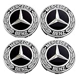 Set 4X Radnabenabdeckung Ersatzteil für Mercedes Benz Durchmesser - 75mm Radzierdeckel Lorbeerkranz schwarz Kappe Deckel Nabendeckel Wheel Cap Radnabendeckel Zierdeckel 4 Stück